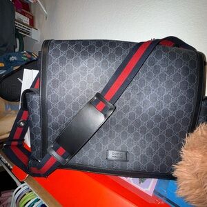 Gucci Men's Black and Red Messenger Bag